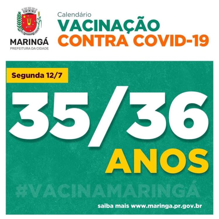 Maringá vacina pessoas de 35 e 36 anos nesta segunda (12)