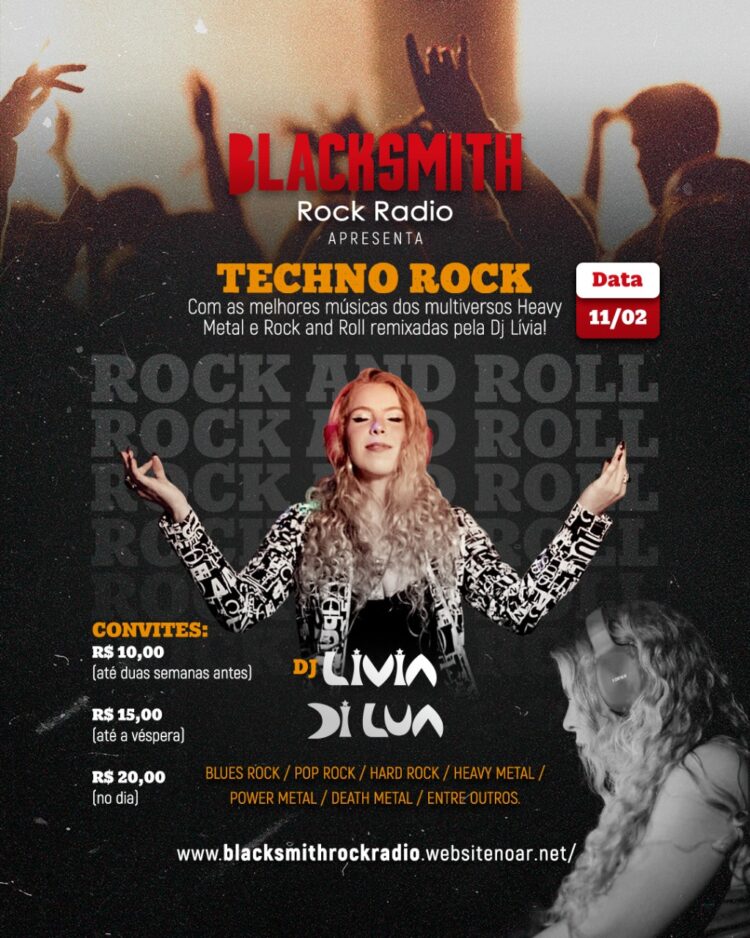 Blacksmith Rock Rádio promove o “Techno Rock” nesta sexta-feira (11), com o melhor remix da DJ Livia Di Lua