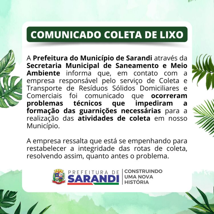 Comunicado Coleta de Lixo