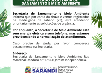 Comunicado Secretaria de Saneamento e Meio Ambiente