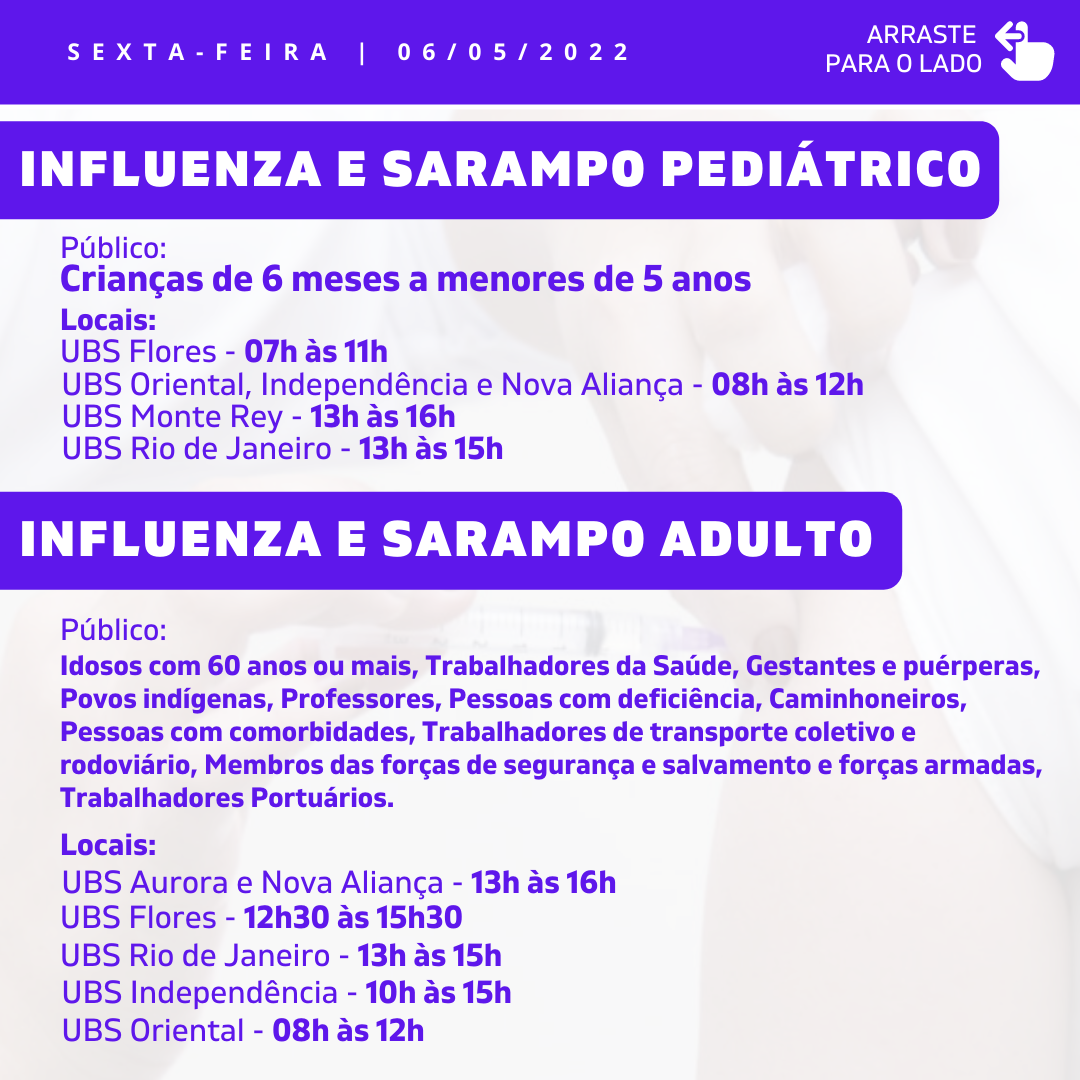 Cronograma de Vacinação Municipal - Sexta-feira - 06/05/2022