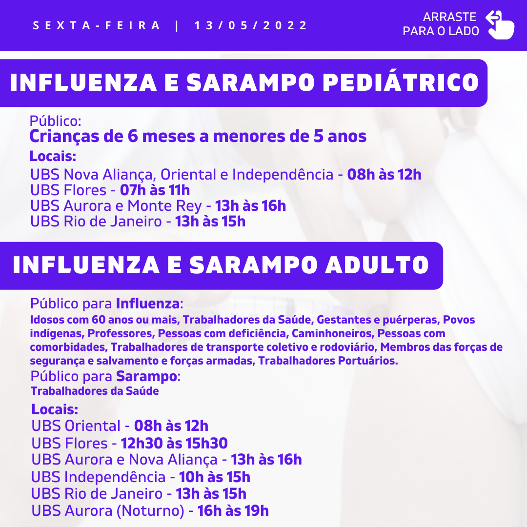 Cronograma de Vacinação Municipal - Sexta-feira - 13/05/2022