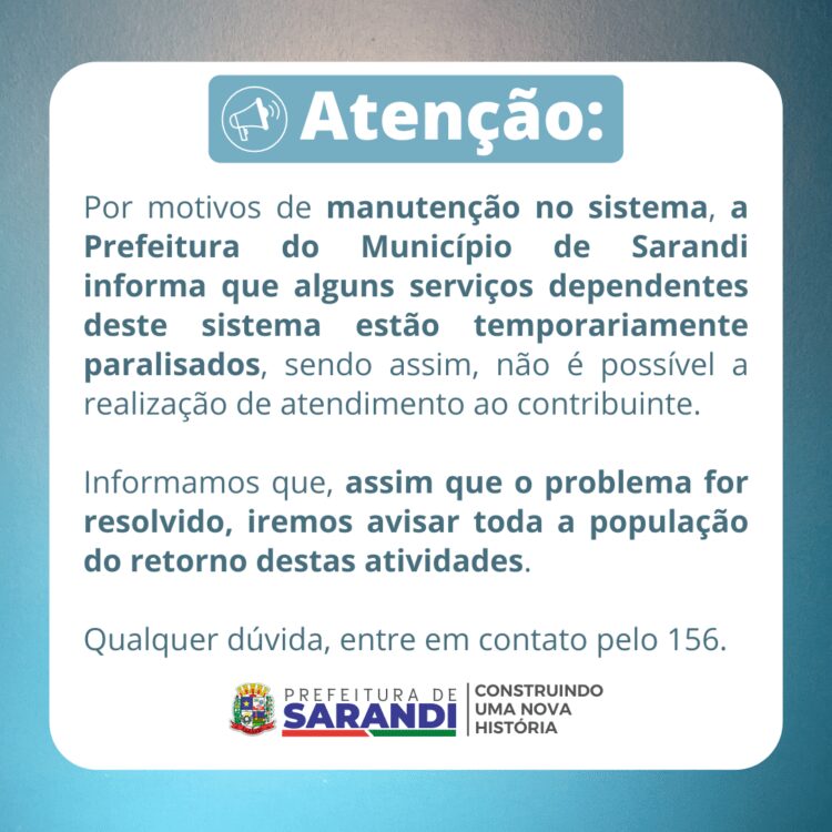 Comunicado manutenção no sistema