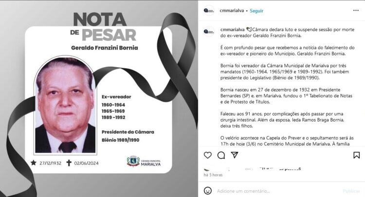 Postagem da Câmara em suas redes sociais (Crédito: Reprodução)