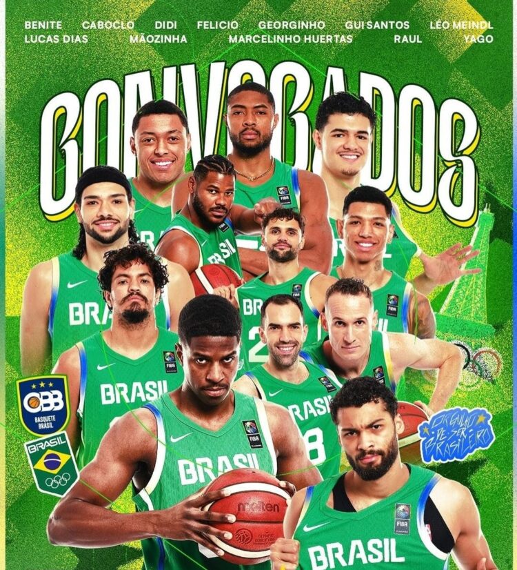 Basquete masculino já tem os doze convocados que vão representar o Brasil em Paris - Foto: Arte/Divulgação CBB