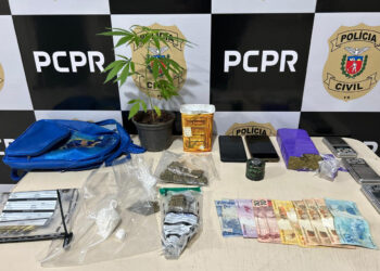 Os policiais também localizaram três balanças de precisão, celulares, dinheiro, sete munições de calibre 38 e três veículos  - Foto: PCPR