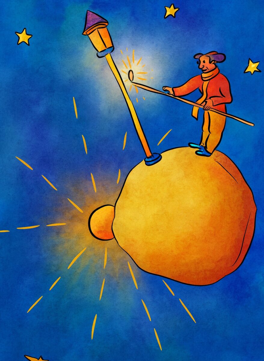 “O ascendedor de lampiões, do Pequeno Príncipe: personagem teimosamente fiel ao dever.