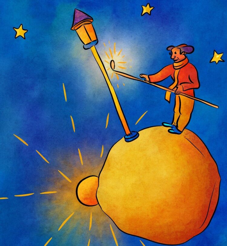 “O ascendedor de lampiões, do Pequeno Príncipe: personagem teimosamente fiel ao dever.