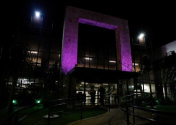 Prédio da Câmara de Maringá fica lilás nesta quinta-feira