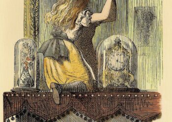 Alice, na obra "Through the Looking-Glass" de Lewiss Carroll ilustração de John Tenniel