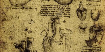 Coração desenhado por Leonardo Da-Vinci, o músculo do miocárdio opera em sístoles e diástoles.