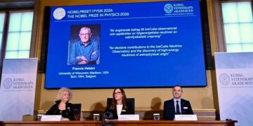 Anúncio do Nobel de Física 2026 (Xinhua/Lyu You)